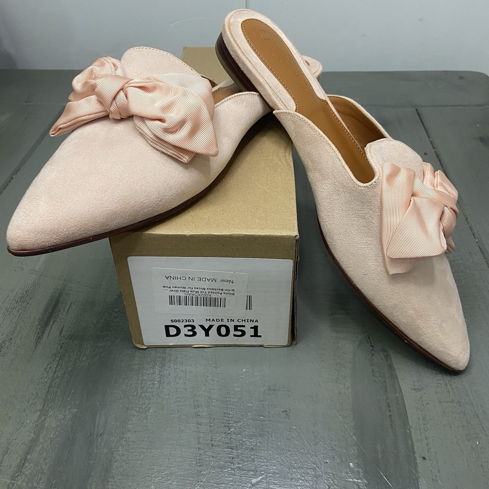 Mule Loafers Womens 11 Pink Minimalist Leather Pointed Toe Slip On Flats